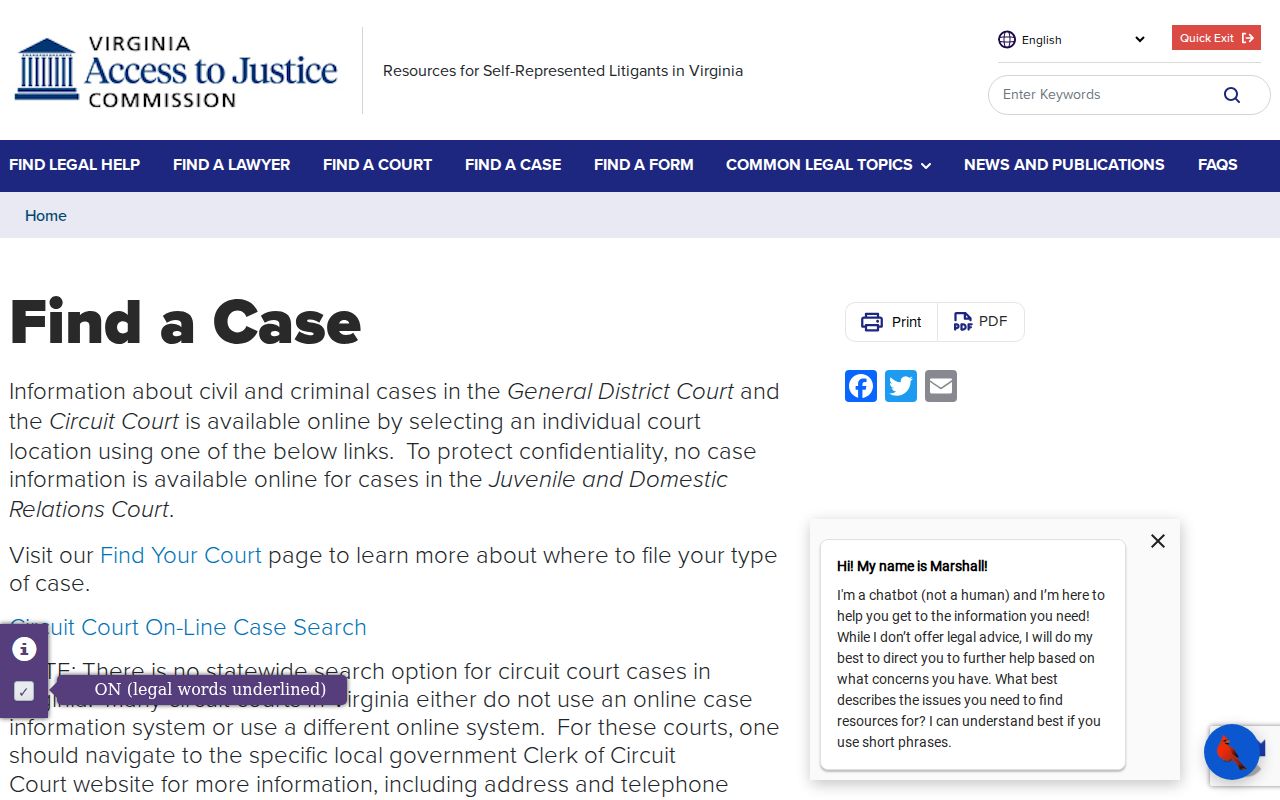 Virginia access guidance for Frederick County criminal court records