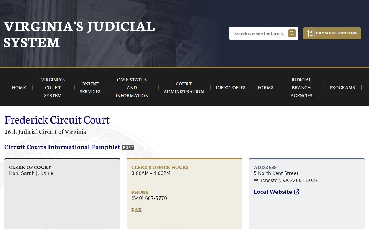 Frederick County criminal court case page for Circuit Court