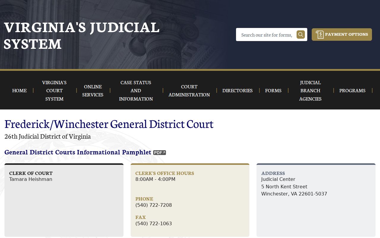 Frederick County General District criminal court contact page