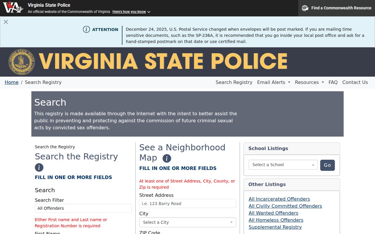 Frederick County sex offender registry search in Virginia