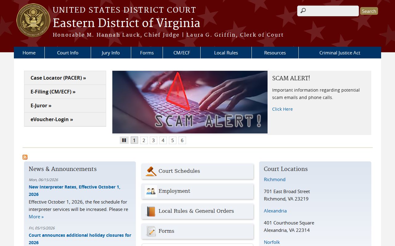 Frederick County criminal records Eastern District of Virginia court