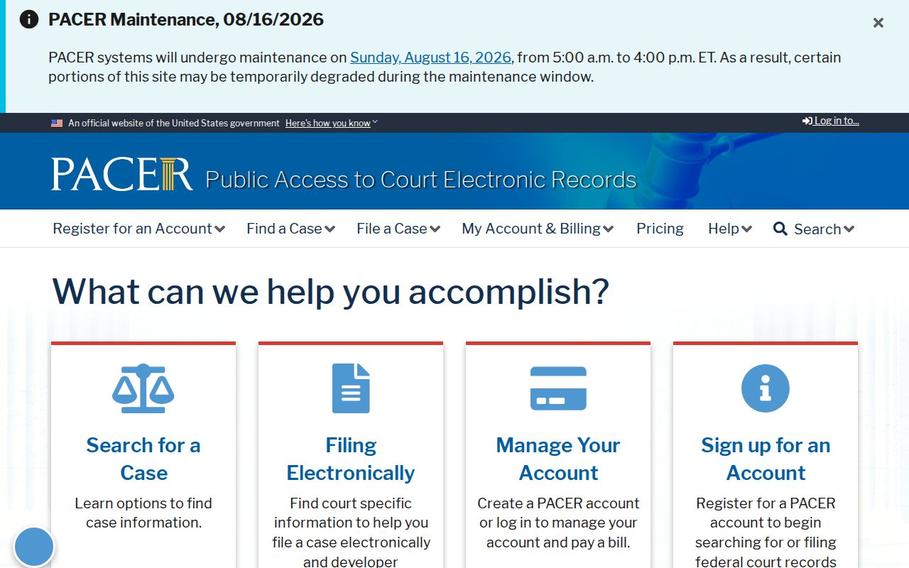 Frederick County criminal history federal PACER record search