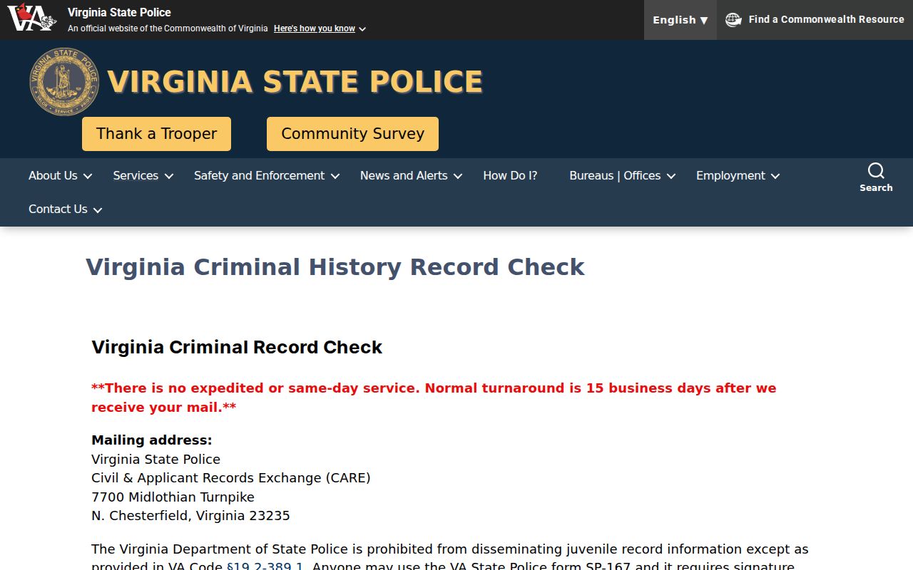Frederick County criminal history Virginia background check guidance